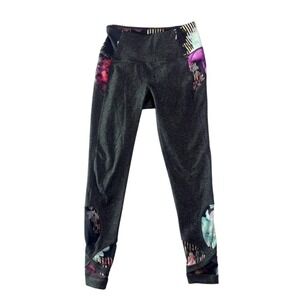 CALIA by Carrie Underwood Women's Leggings XS Floral Mesh Panel Black